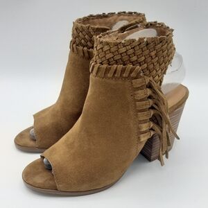Lucky Brand Ointlee Fringe Suede Open Toe Bootie. Size 7M.